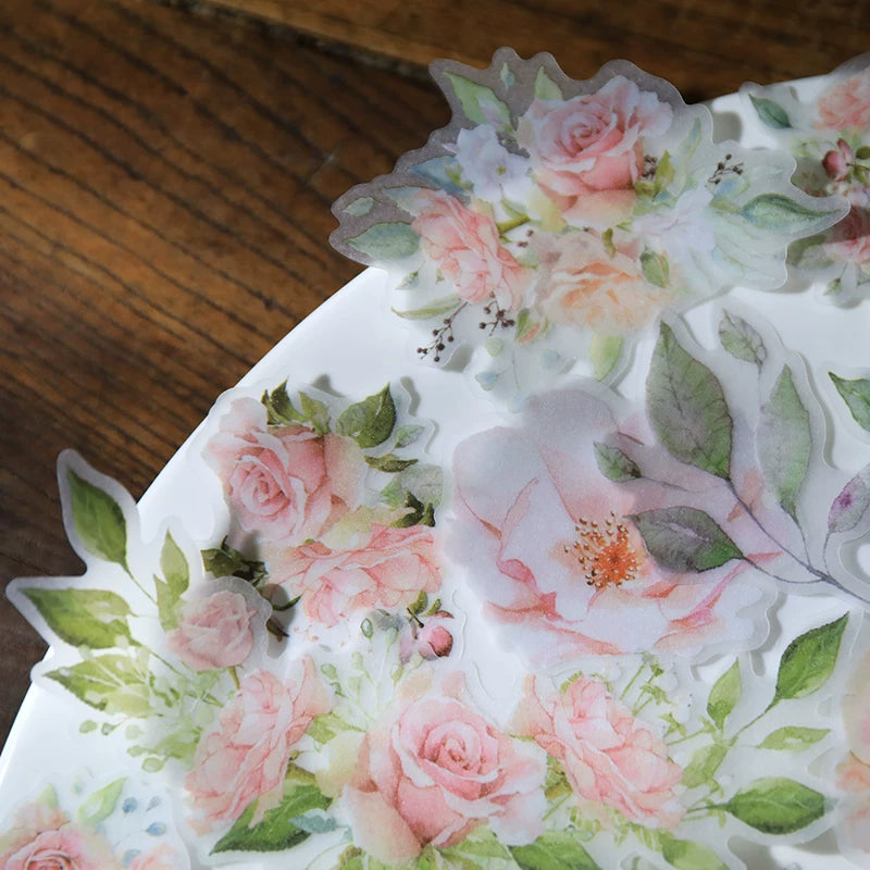 Blush rose border and bouquet scrapbook stickers