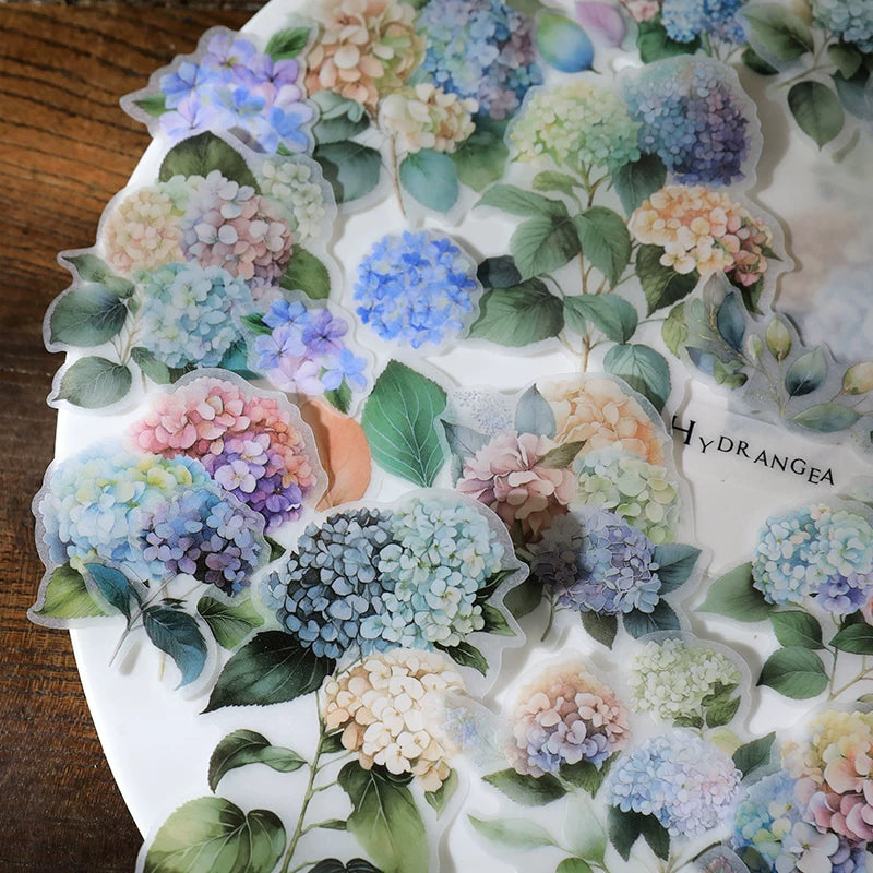 Vintage watercolor hydrangea collage sticker assortment