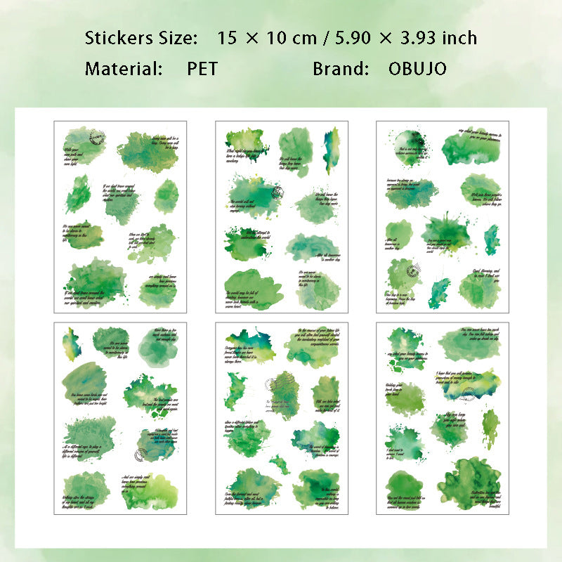 6 Sheets Watercolor Splash PET Stickers CXLG