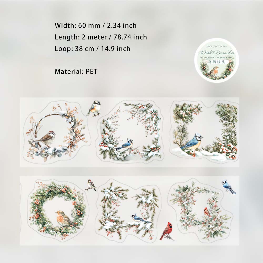 1 Roll Winter Branches PET Stickers Tape DJZY