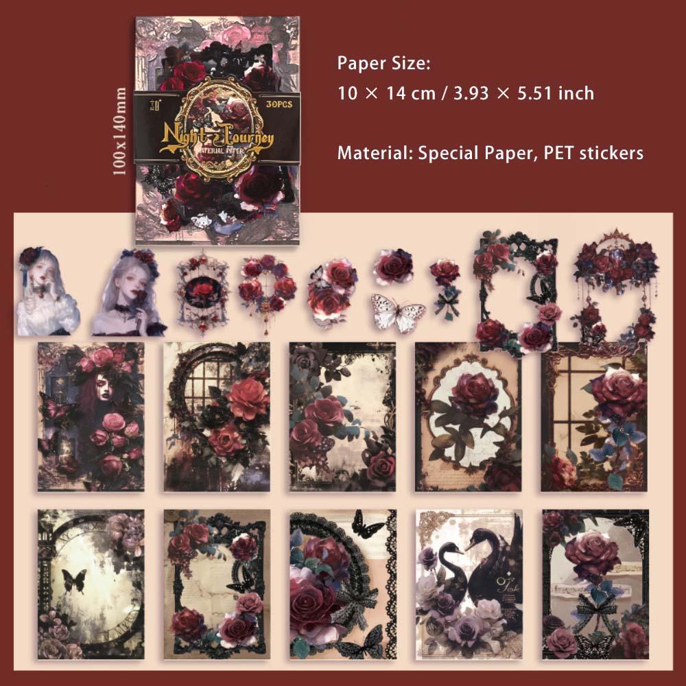 30 Pcs Gothic Scrapbook Paper and Stickers MGWY