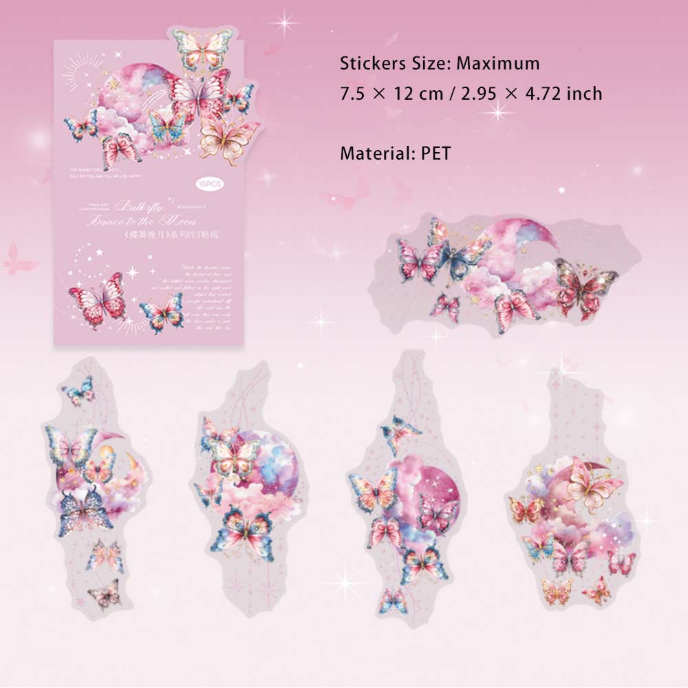 10 Pcs Moon Butterfly PET Stickers DWWY