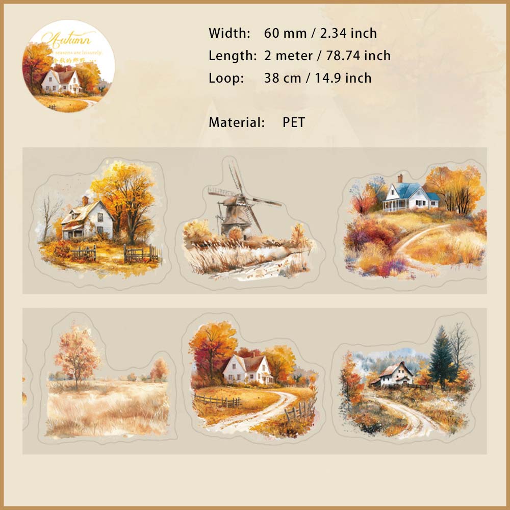 1 Roll Seasonal Wild Landscape PET Stickers Tape SJYY