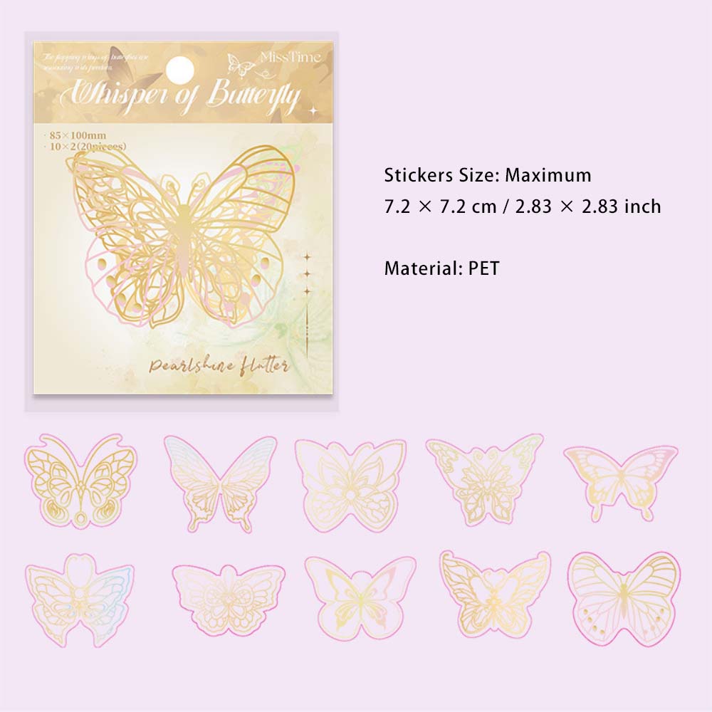 20 Pcs Glitter Butterfly PET Stickers DZYX