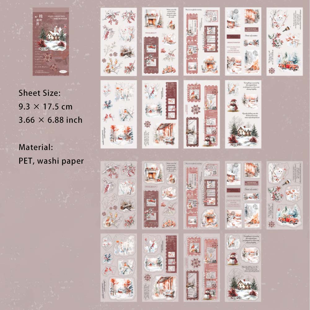 18 Sheets Snow Theme Stickers Book DRYXJ