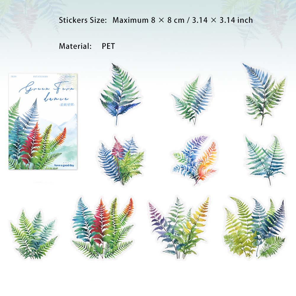 20 Pcs Ferns Theme PET Stickers LYJW