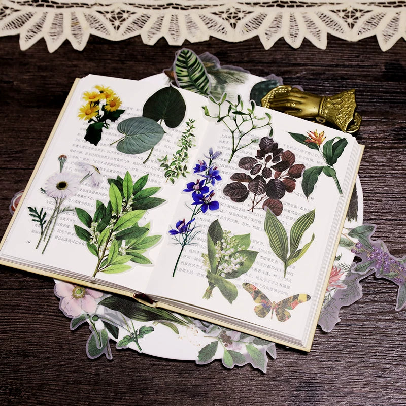 48PCS large vintage botanical vellum scrapbook stickers