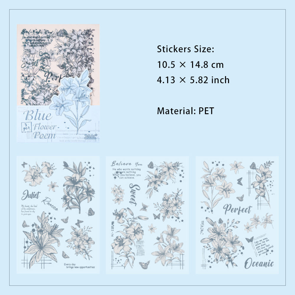 3 Sheets PET Flower Stickers HYSX