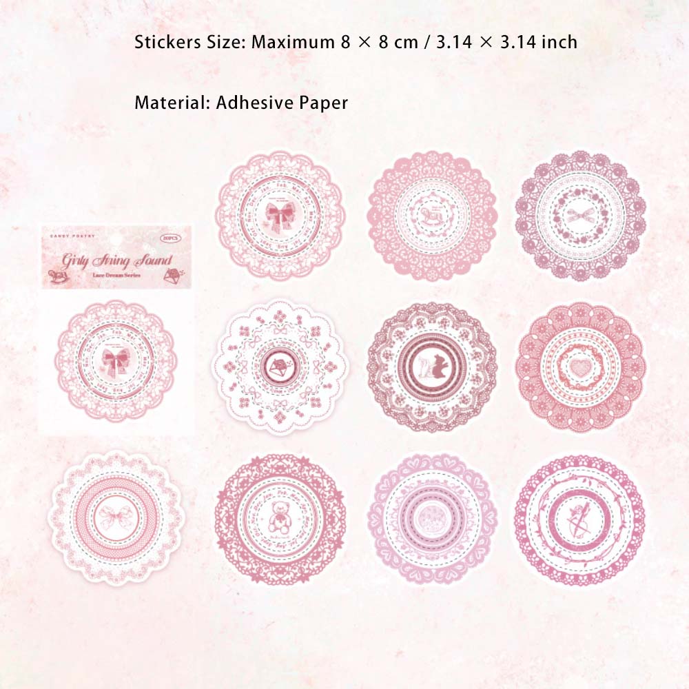 20 Pcs Lace Round Frame Stickers LSMJ