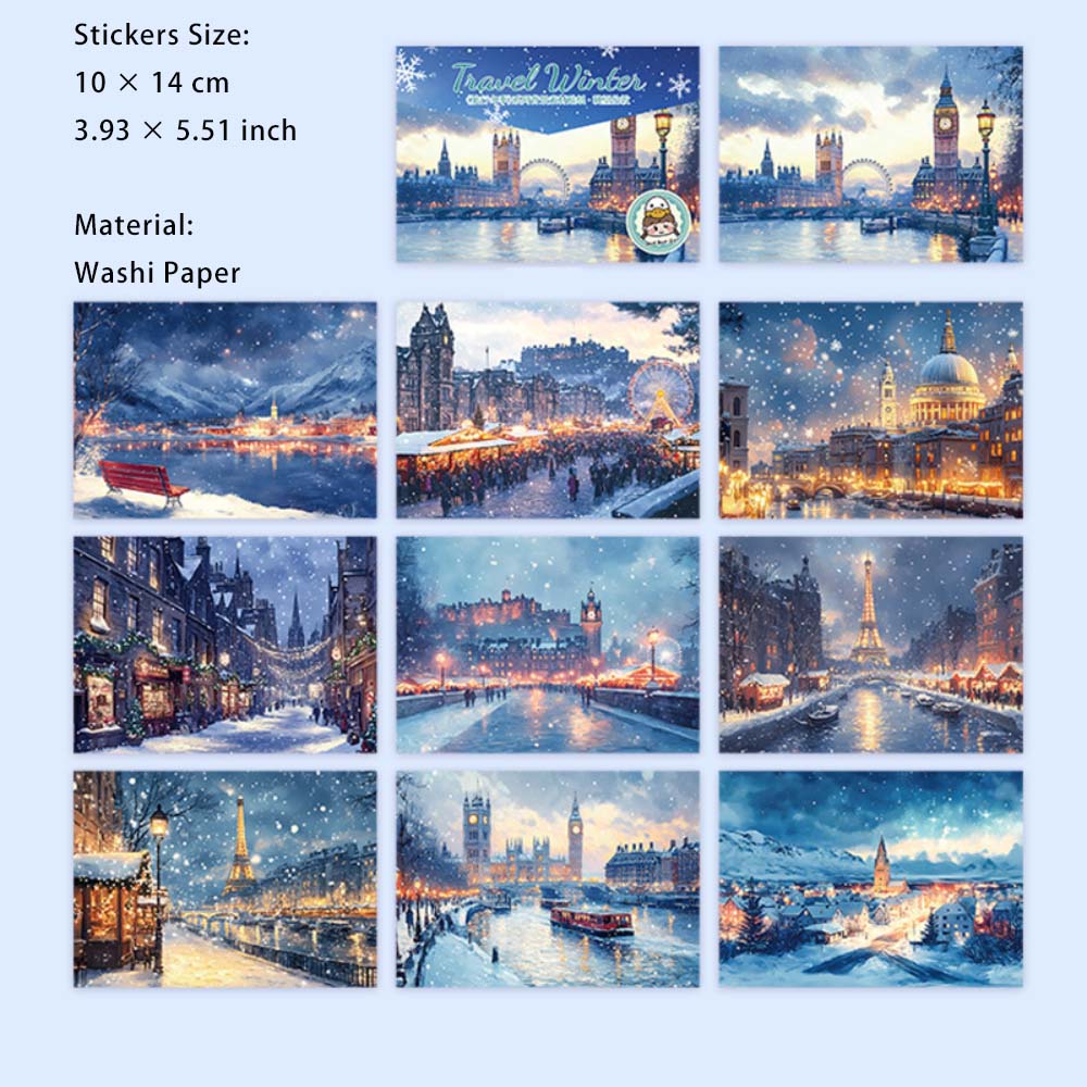 10 Sheets Winter Travel Washi Stickers LXDJ