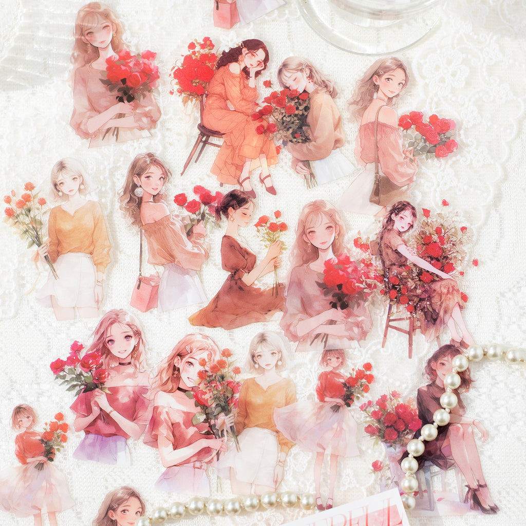 24 Pcs Flower Girl PET Stickers PHSN