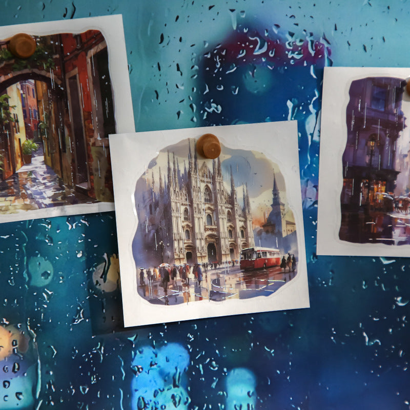 12 Pcs Rainy Street PET Stickers YZMB
