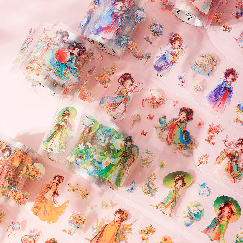 6 Rolls Chinese Classic Girl PET Stickers Tape BCQH