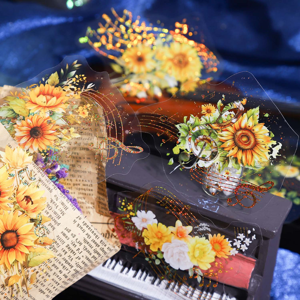10 Pcs Music Flower PET Stickers HHXL