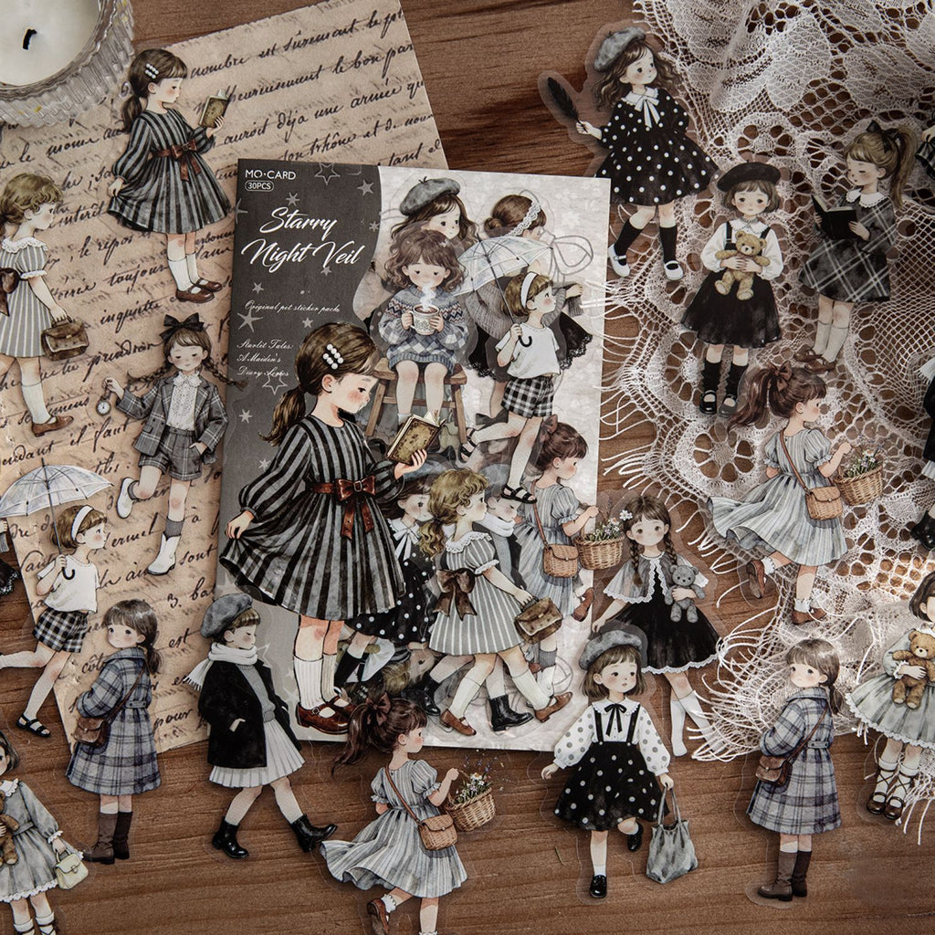 30 Pcs Cute Kawaii Little Girl PET Stickers XMTH