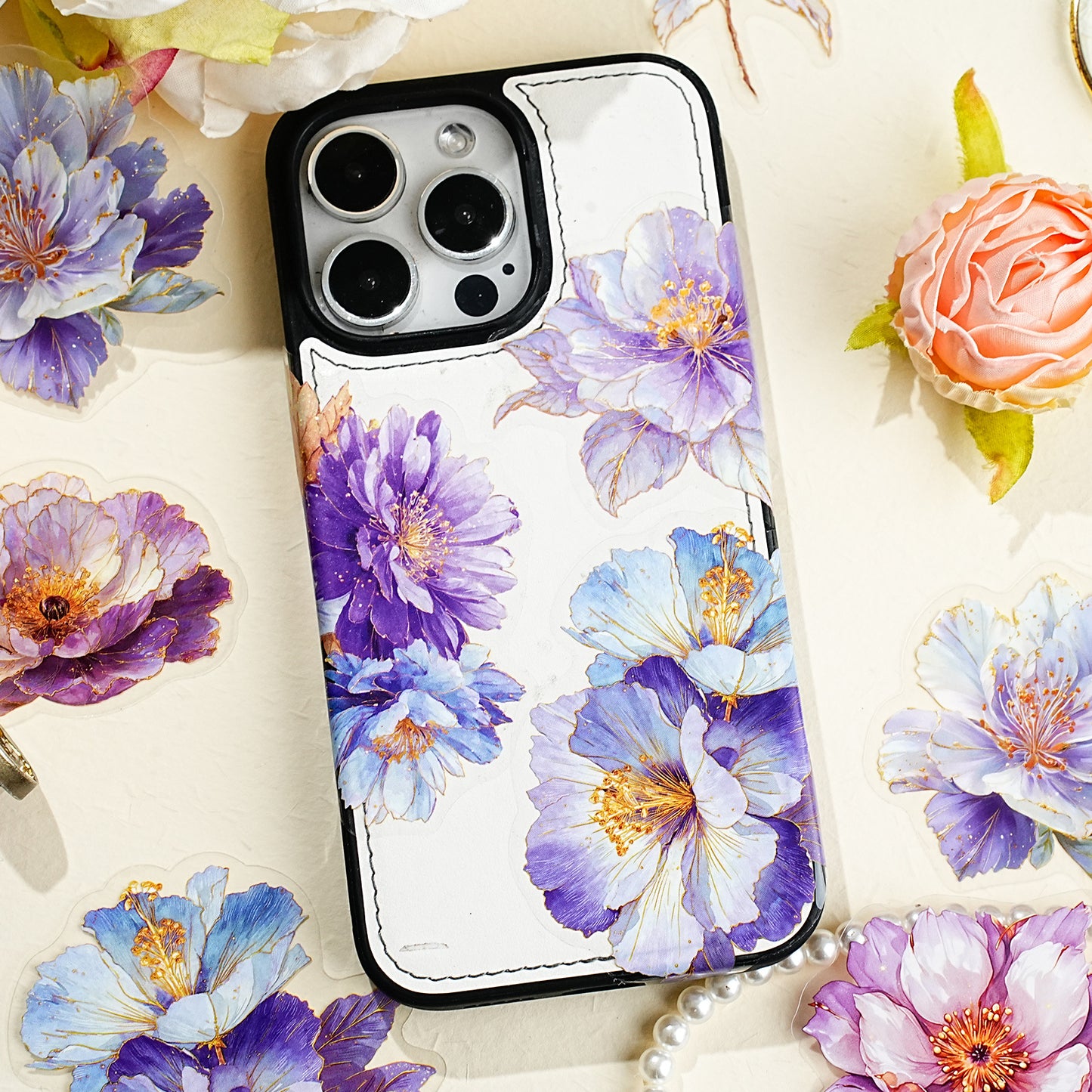 20 Pcs Gold Goil Flower PET Stickers LJHY