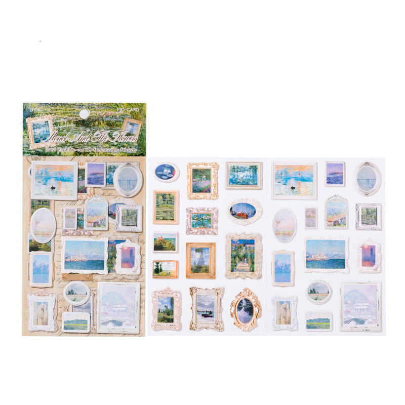 2 Sheets Vintage Oil Painting Museum Frame Card Stickers  - Monet