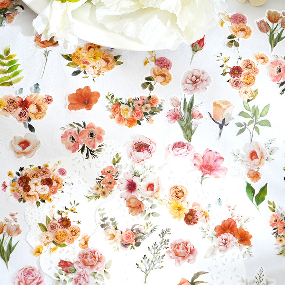 100 Pcs Watercolor Botanical Flowers Stickers - Wild