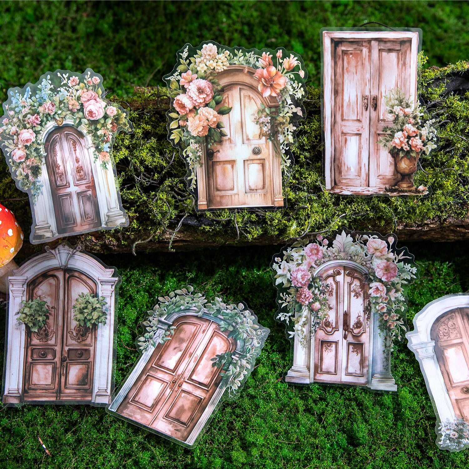 8 Pcs Wooden Door PET Stickers TYMM