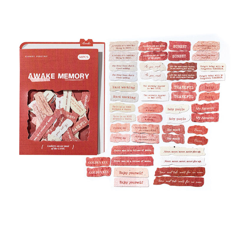 50 Pcs Vintage Quote Speckled Paper Stickers - Memory