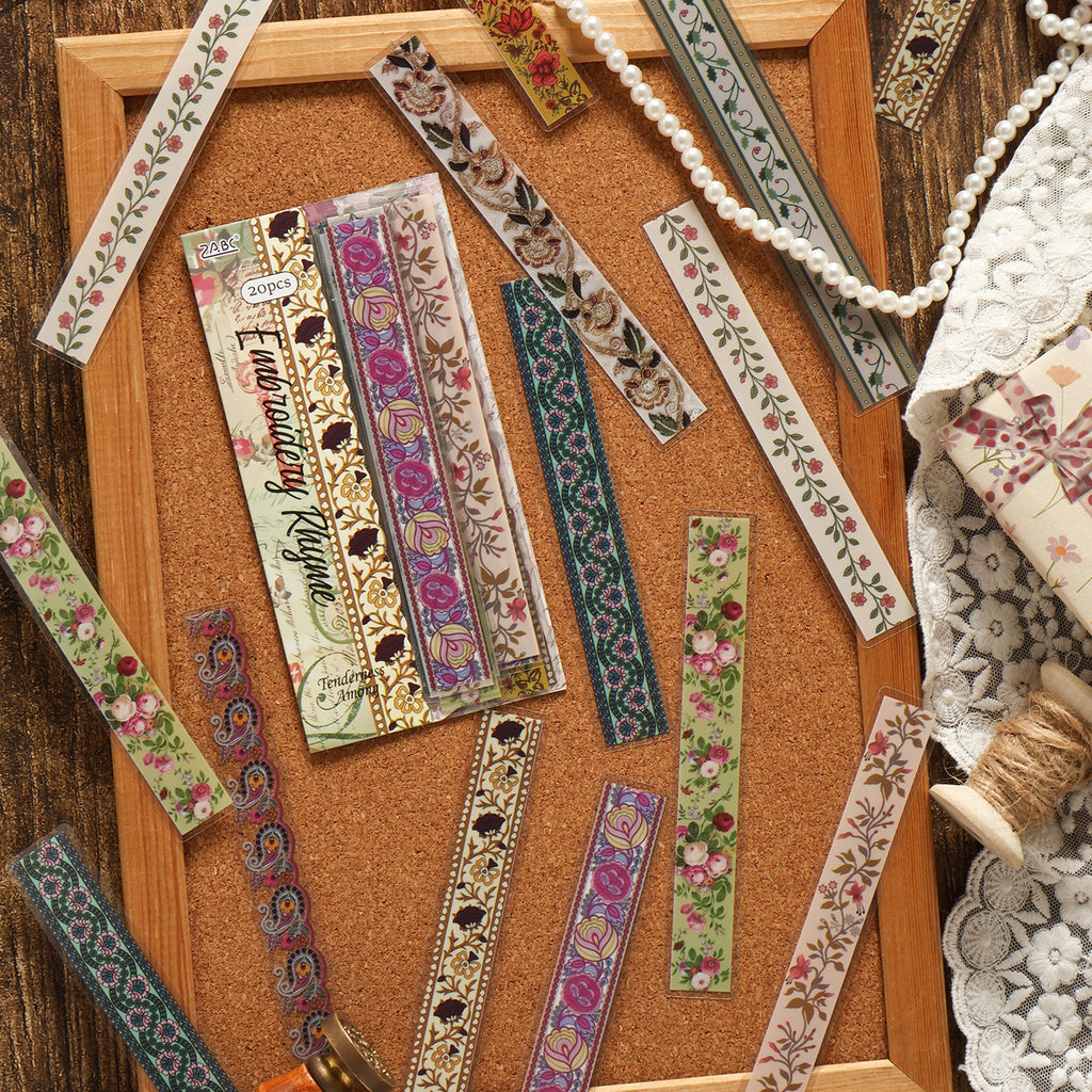 20 Pcs Lace Floral PET Stickers HJQJ