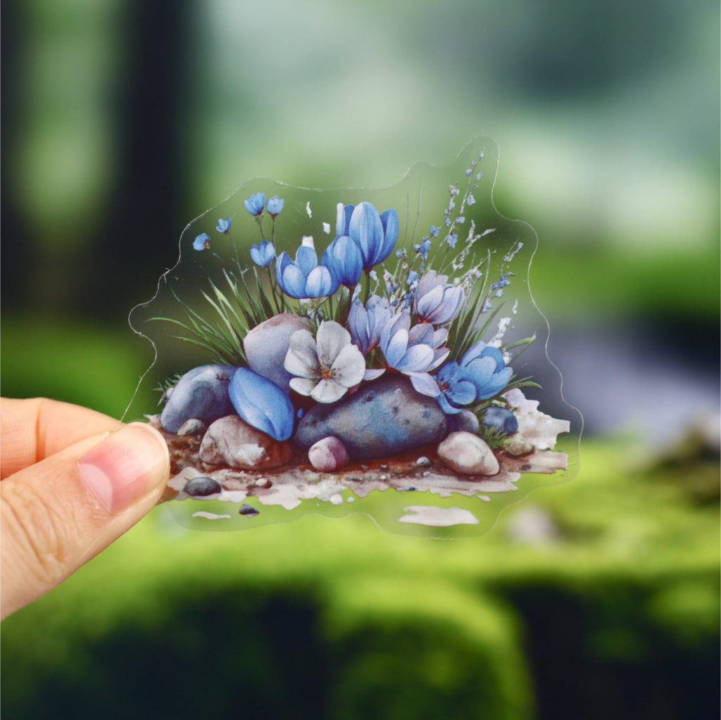 16 Pcs Flower and Stone PET Stickers LJHX