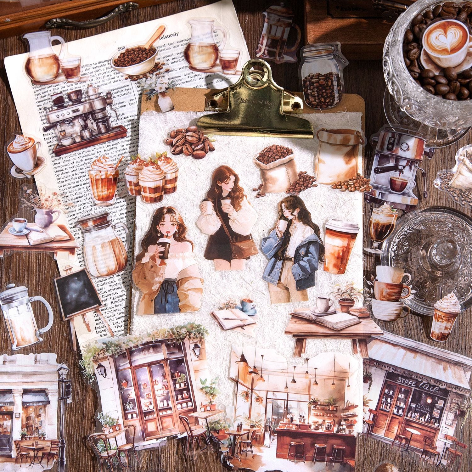 30 Pcs Coffee Themed PET Stickers MBKFW