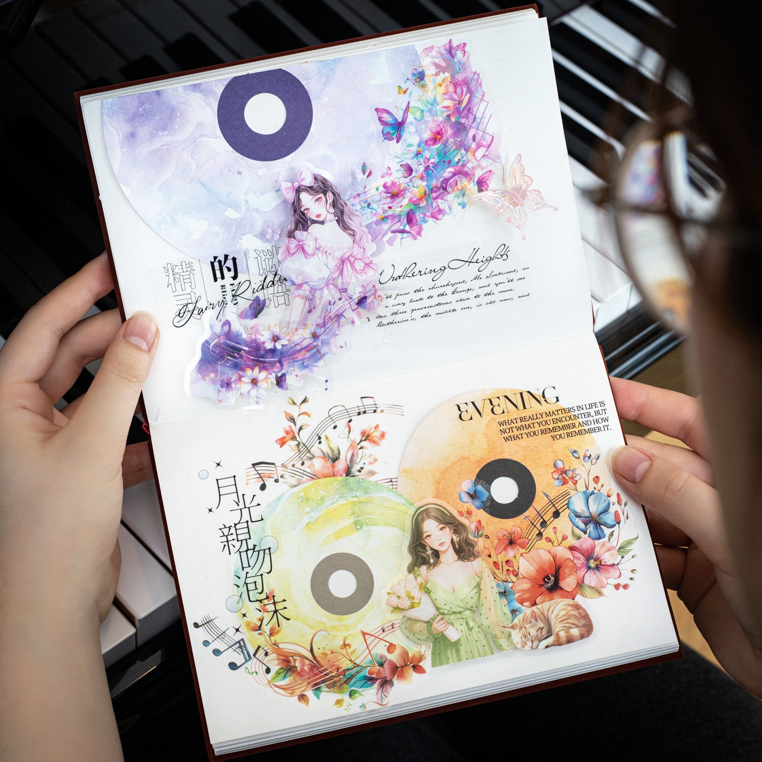 15 Pcs Disc Paper and Flower PET Stickers Kit CTGY