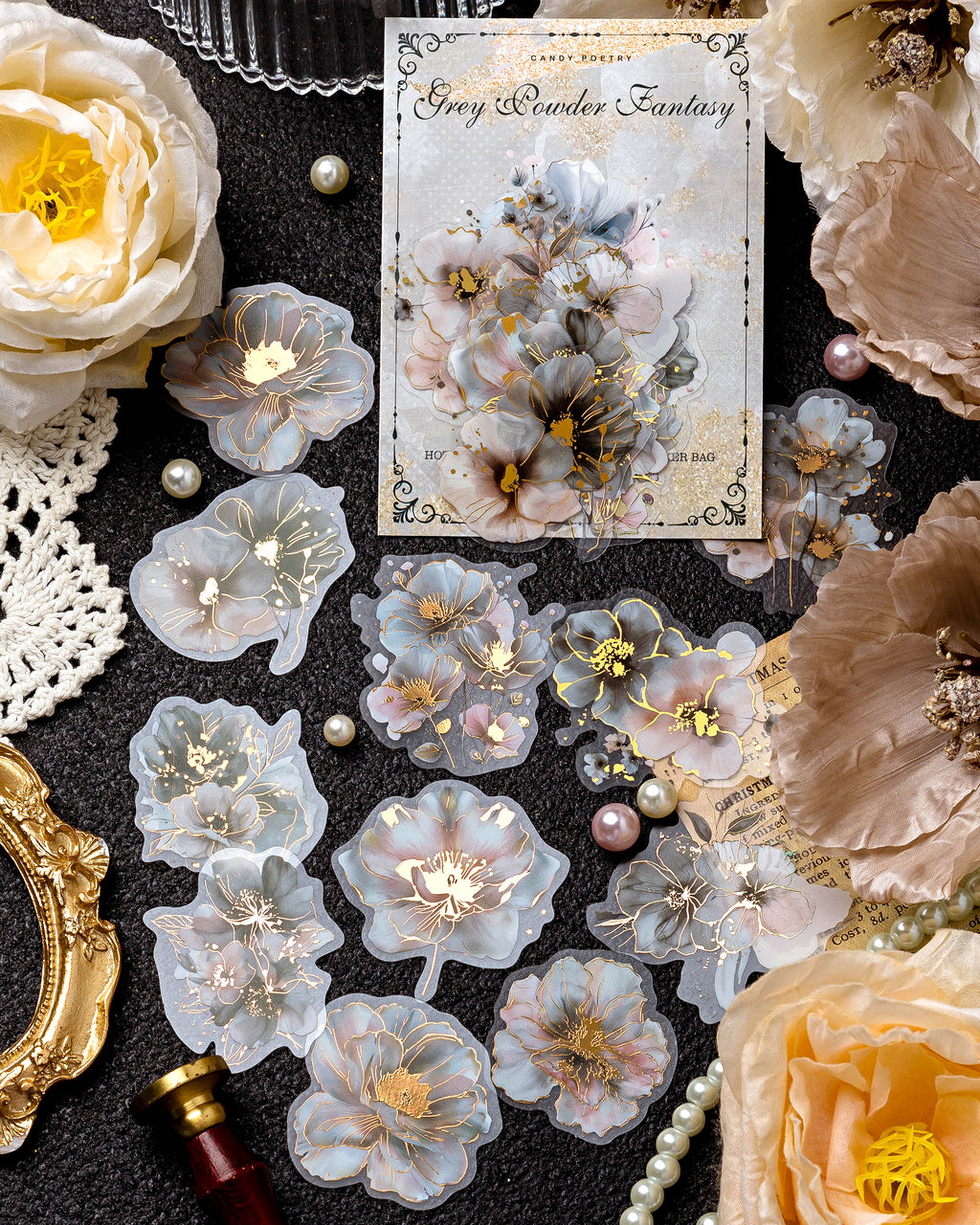 20 Pcs Gilded Flora PET Stickers FHZS04