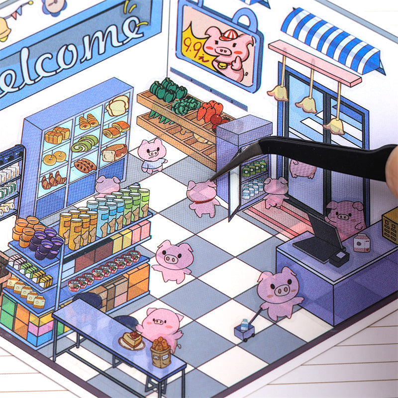 3D Shop Room Scene Stickers Kit KTJS