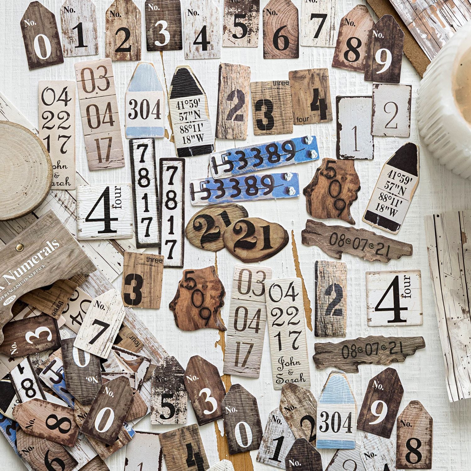 50 Pcs Wooden Themed Words Stickers ZJMY