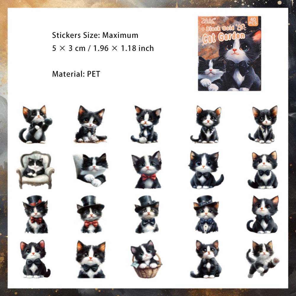 40 Pcs Cat Theme PET Stickers MMXZ