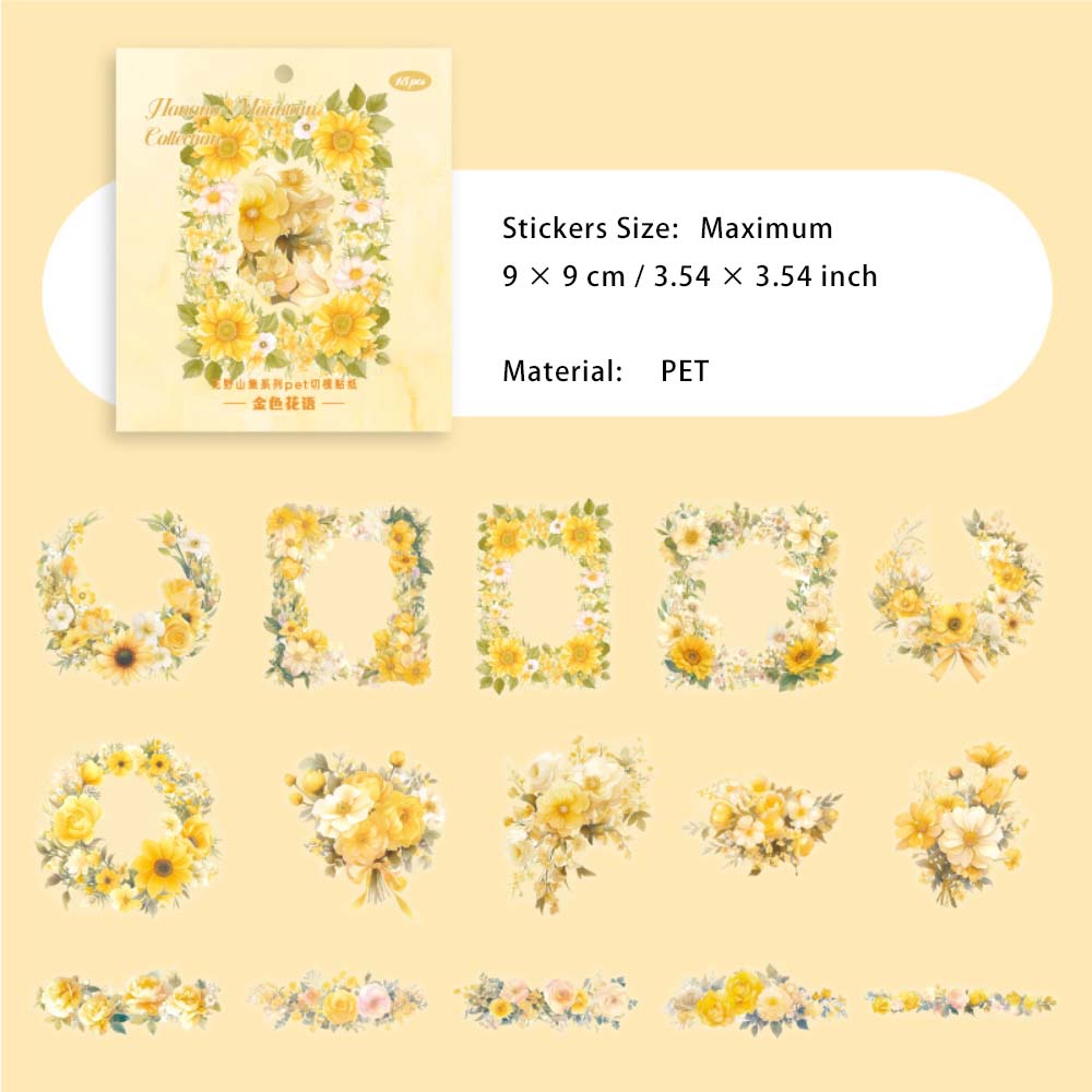 15 Pcs Flower Theme PET Stickers HYSJ