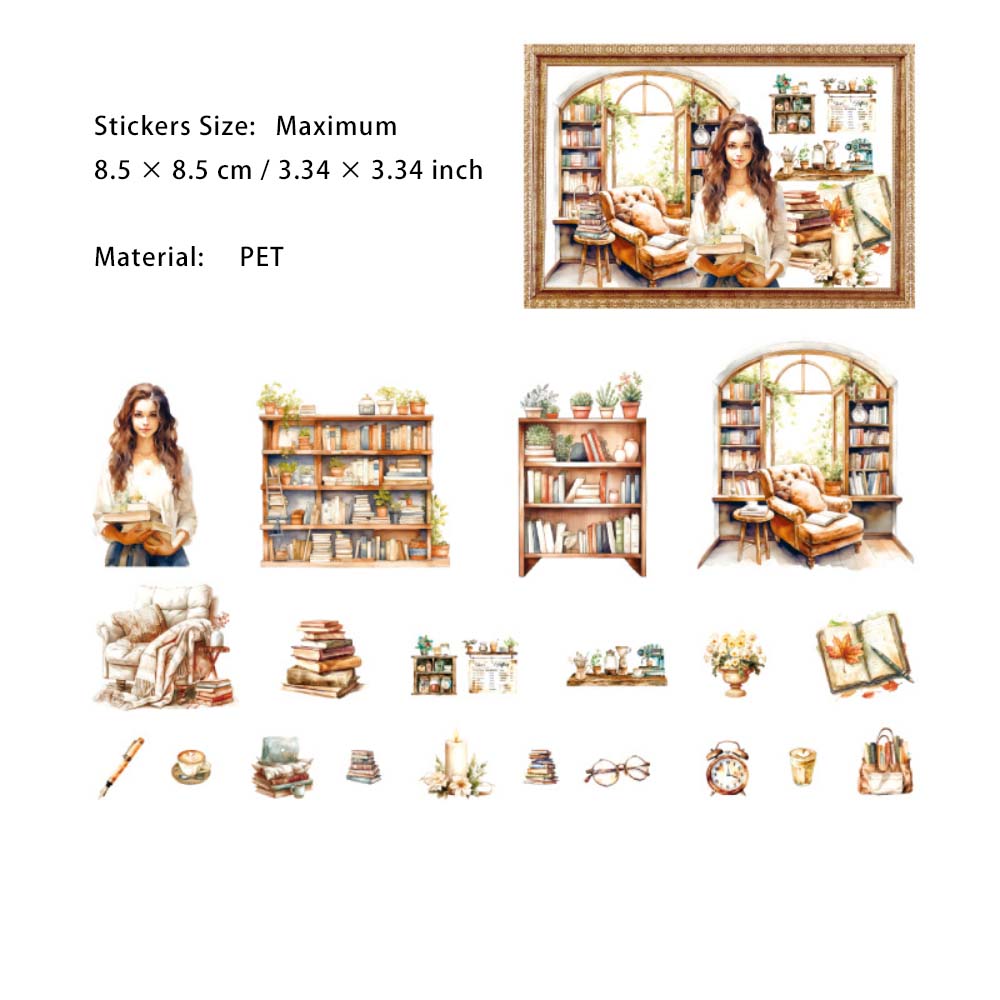 21 Pcs Reading Theme PET Stickers JJSJS
