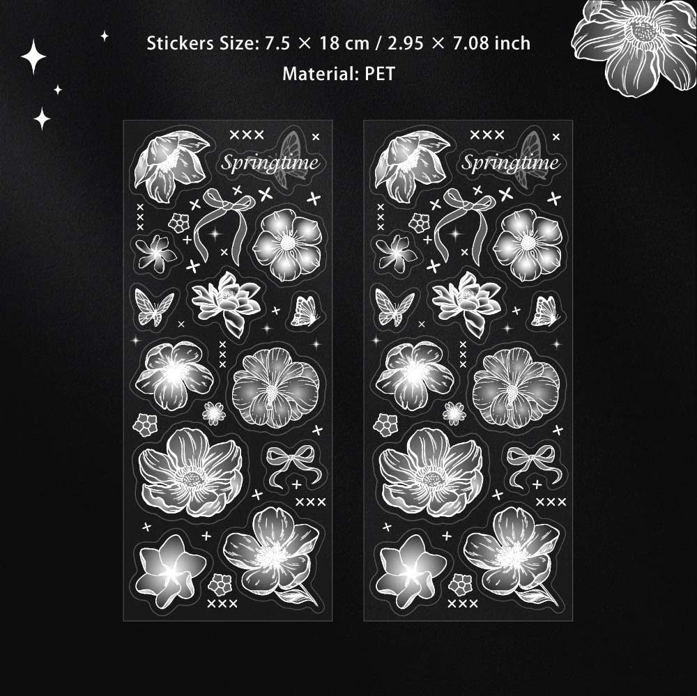 2 Sheets Glitter PET Flower Stickers YXHD