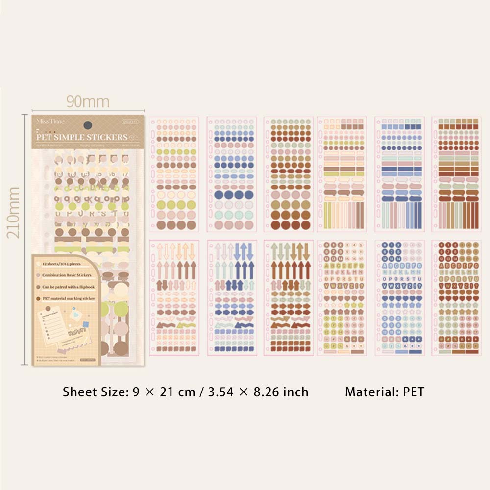 12 Sheets Journal Mark PET Stickers YCLD