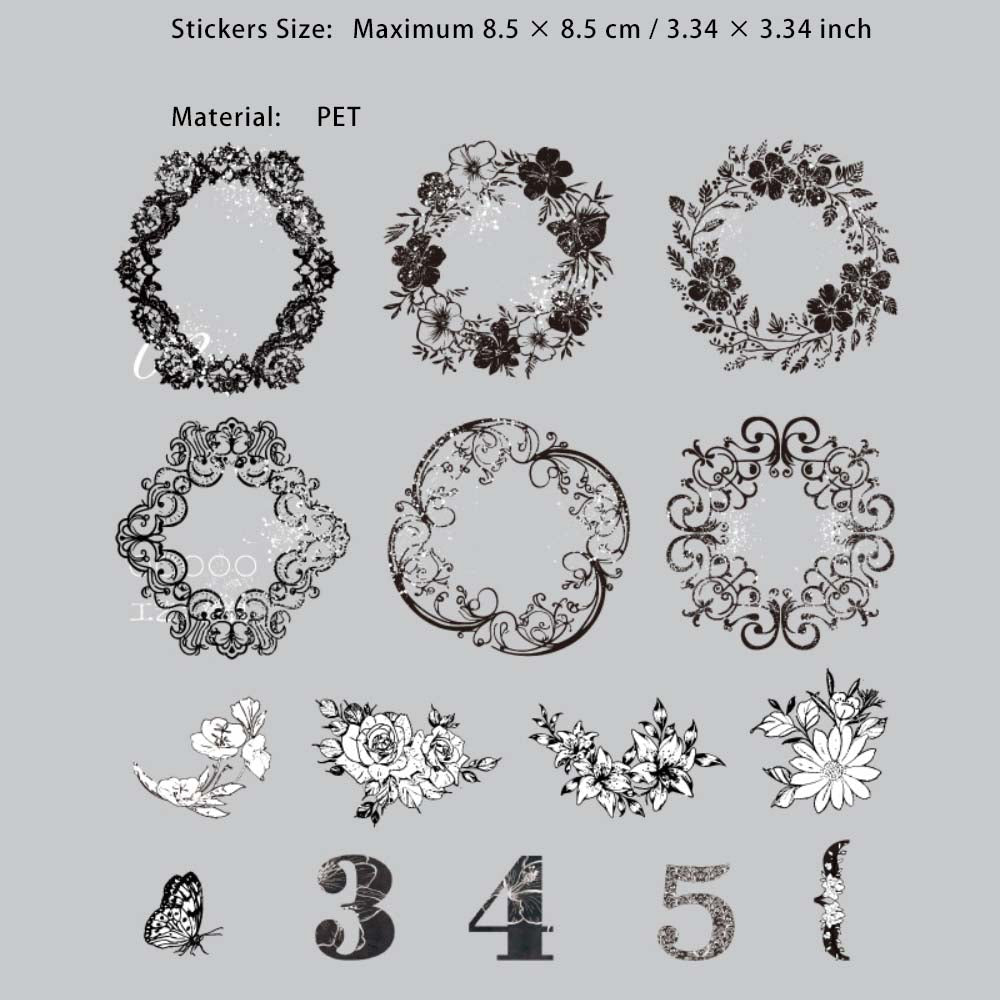 15 Pcs Lace Frame and Numebr PET Stickers FHZY