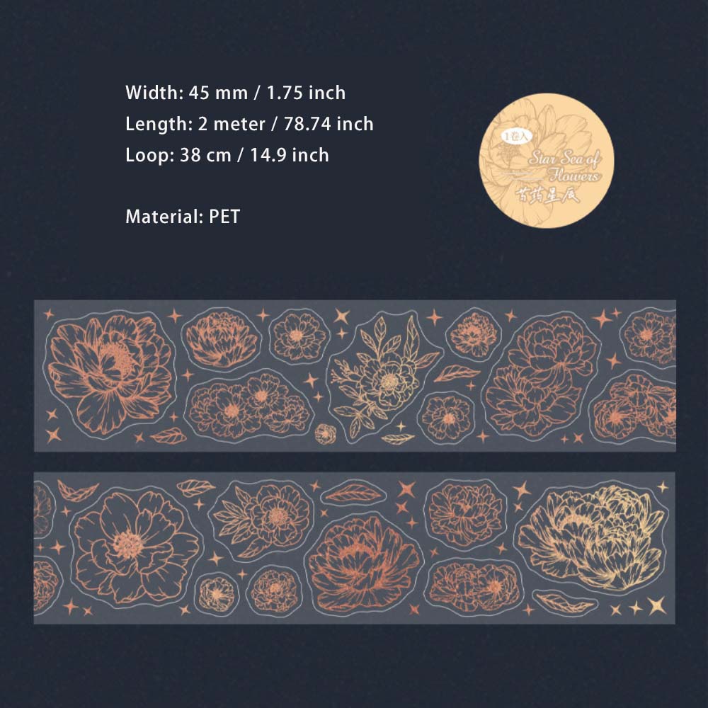 1 Roll Gold Foil Flower PET Stickers Tape FXHH