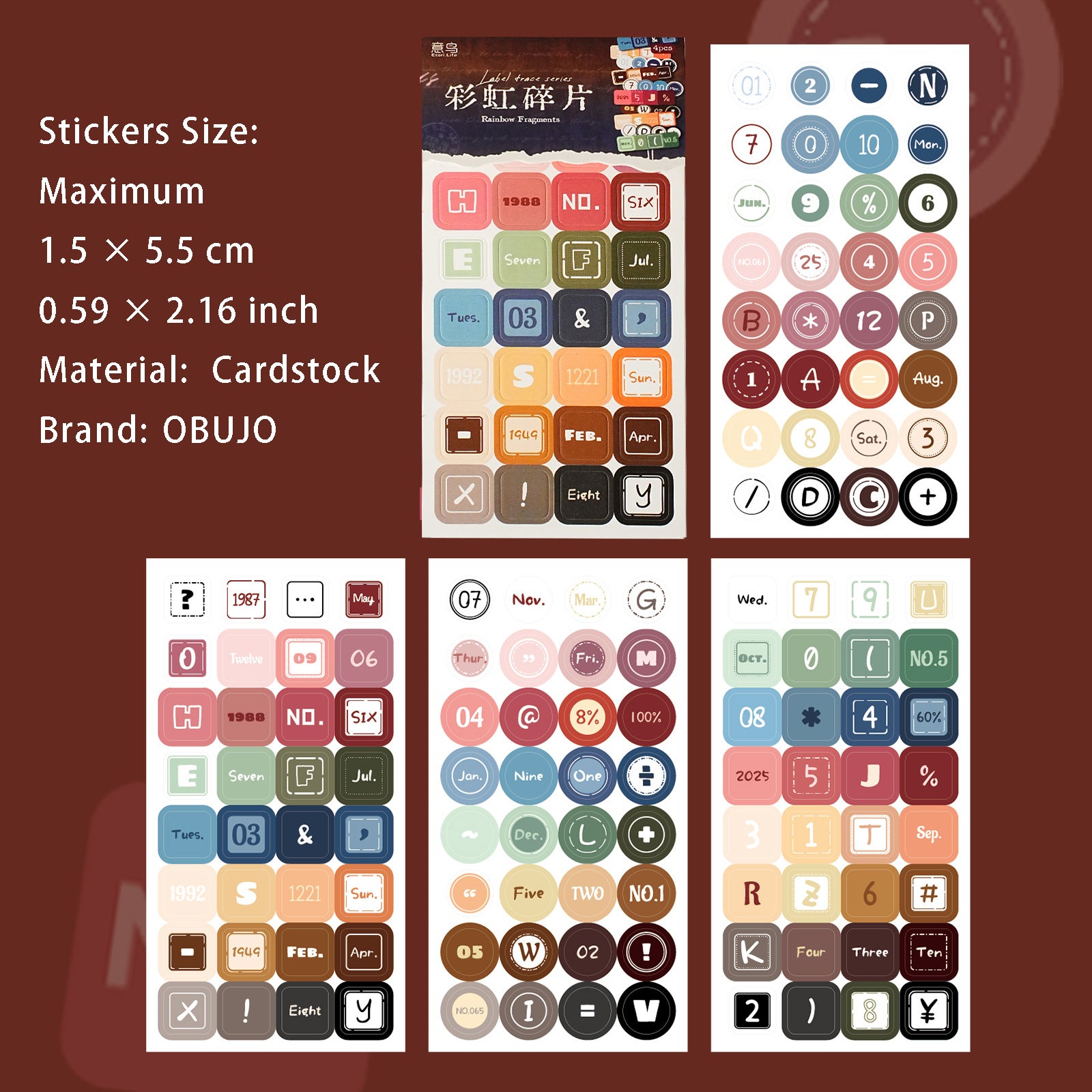 4 Sheets Label Cardtock Stickers HJBQ