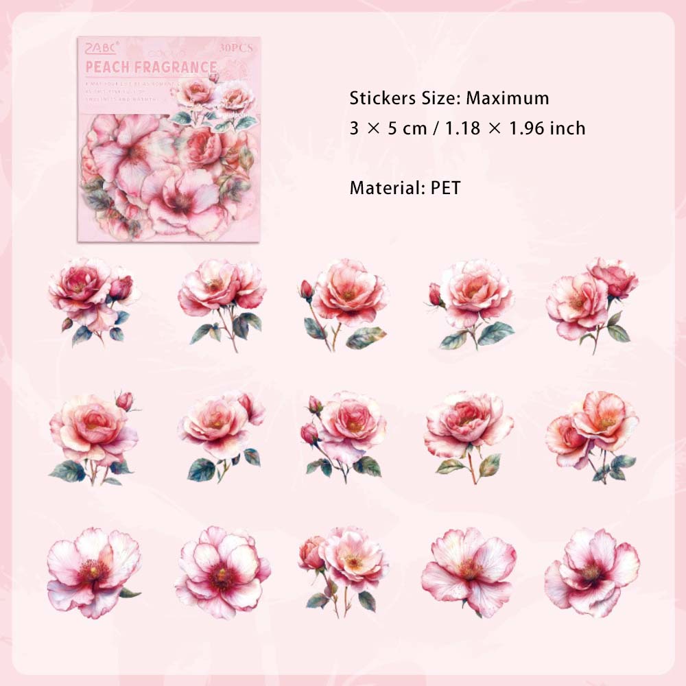 30 Pcs PET Rose Stickers HWQY