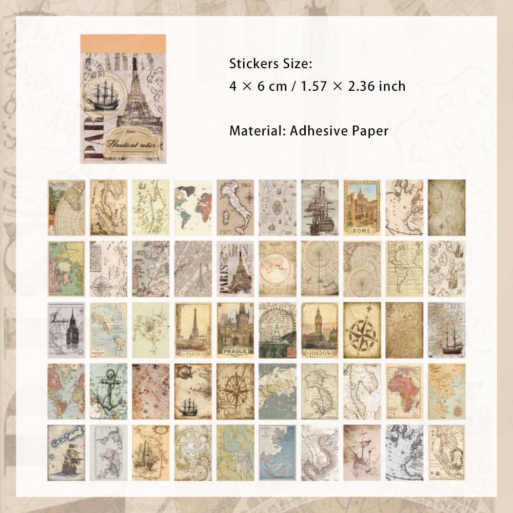 50 Pcs Vintage and Botanical Washi Stickers Book GLYH