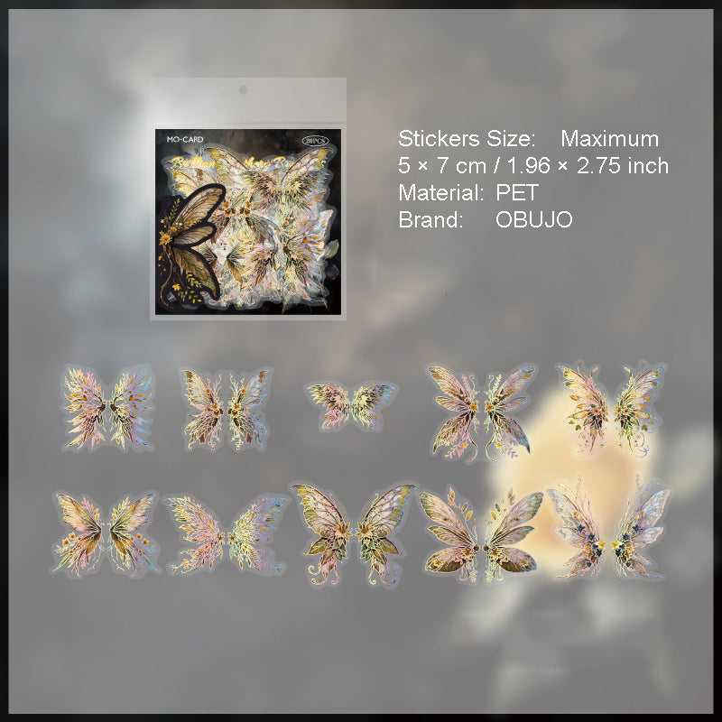 20 Pcs Glitter Butterfly Feather PET Stickers LKJY