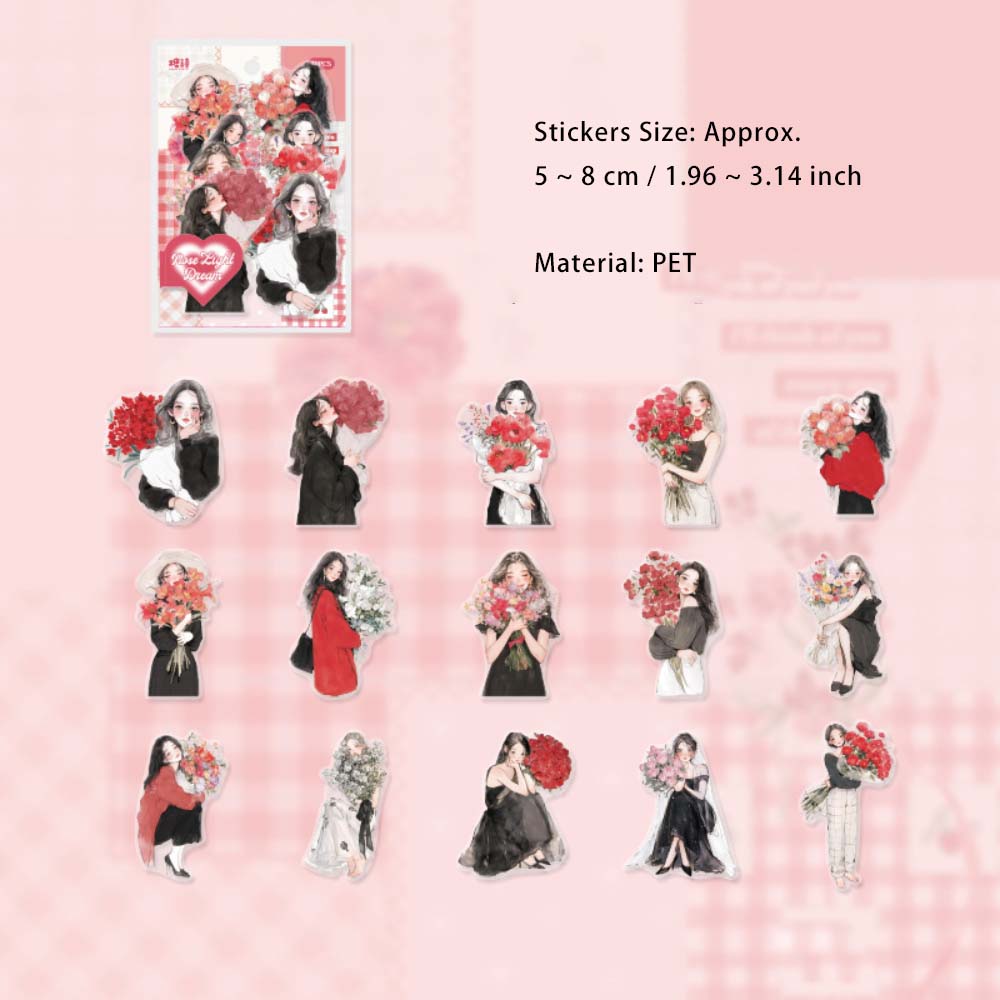 30 Pcs PET Girl with Flower Stickers PHSN