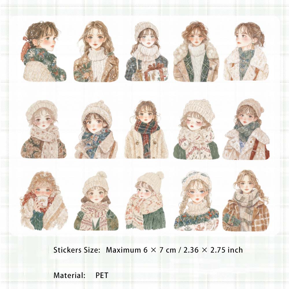 15 Pcs Winter Girl PET Stickers JBXD