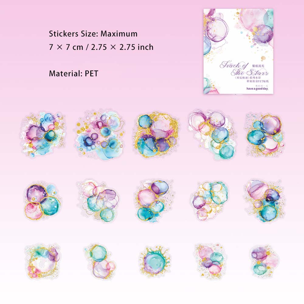 15 Pcs Galexy Watercolor PET Stickers XCGJ