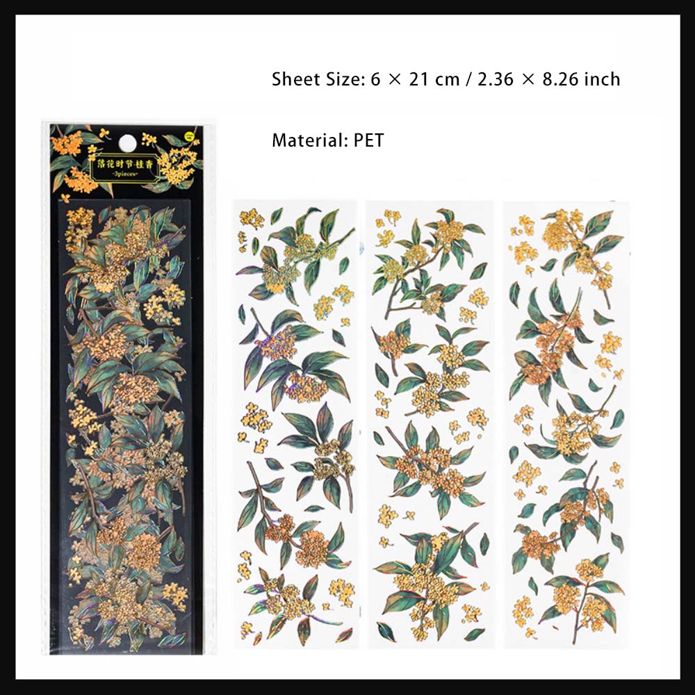 3 Sheets Flower PET Stickers LHSJ