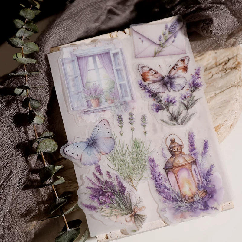 Vintage lavender botanical scrapbook sticker set