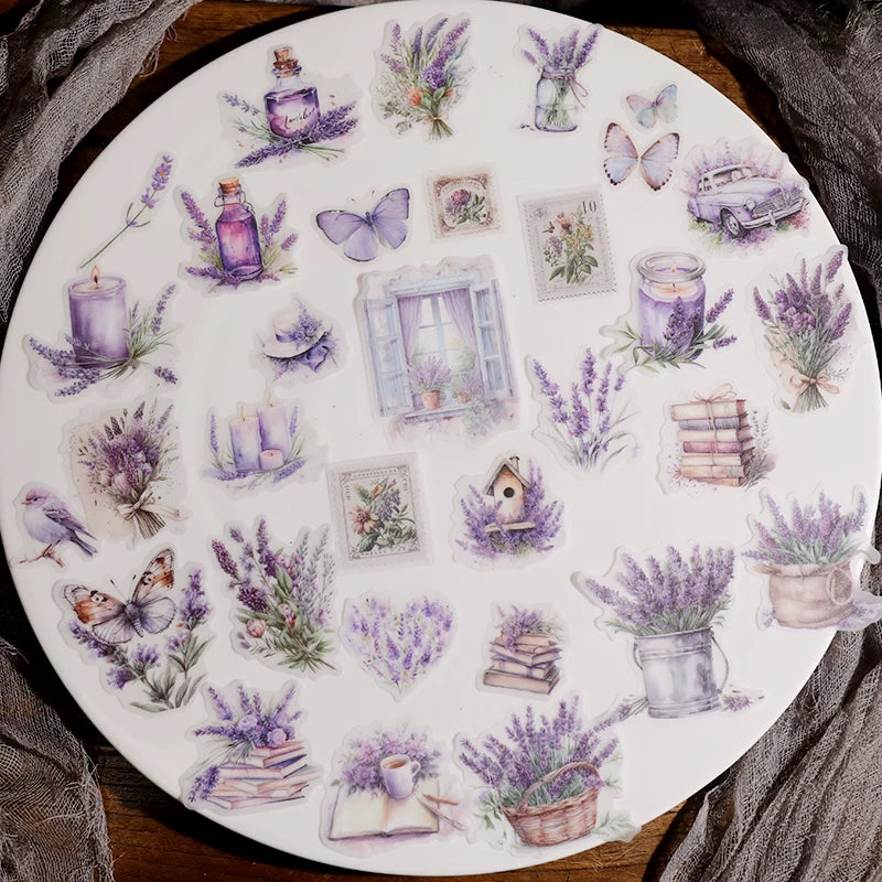 Purple floral vintage collage stickers