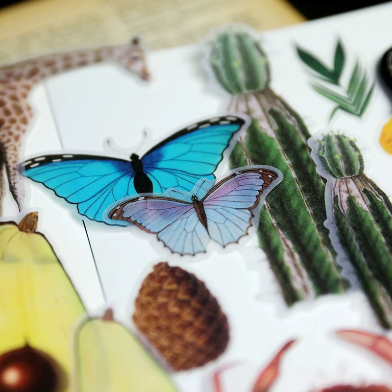 Botanical wildlife and fruit collage stickers