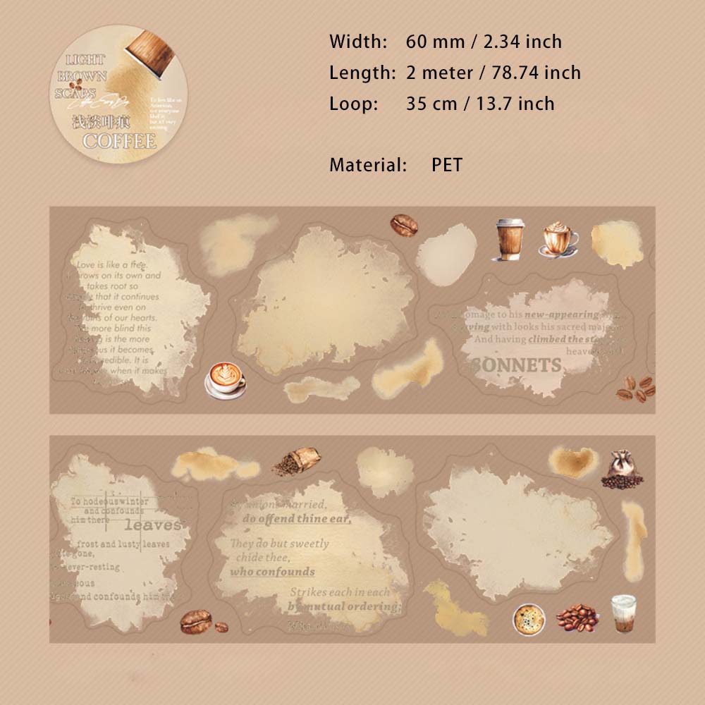 1 Roll Coffee Mark Pre-cut Stickers Tape HSDKJ